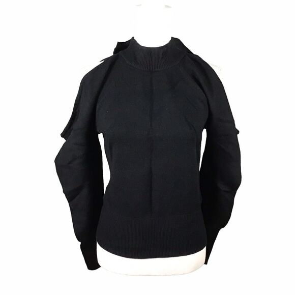 INC Women’s Small Black Cold Shoulder Sweater Long Sleeve Bow Back NWT - Picture 12 of 16